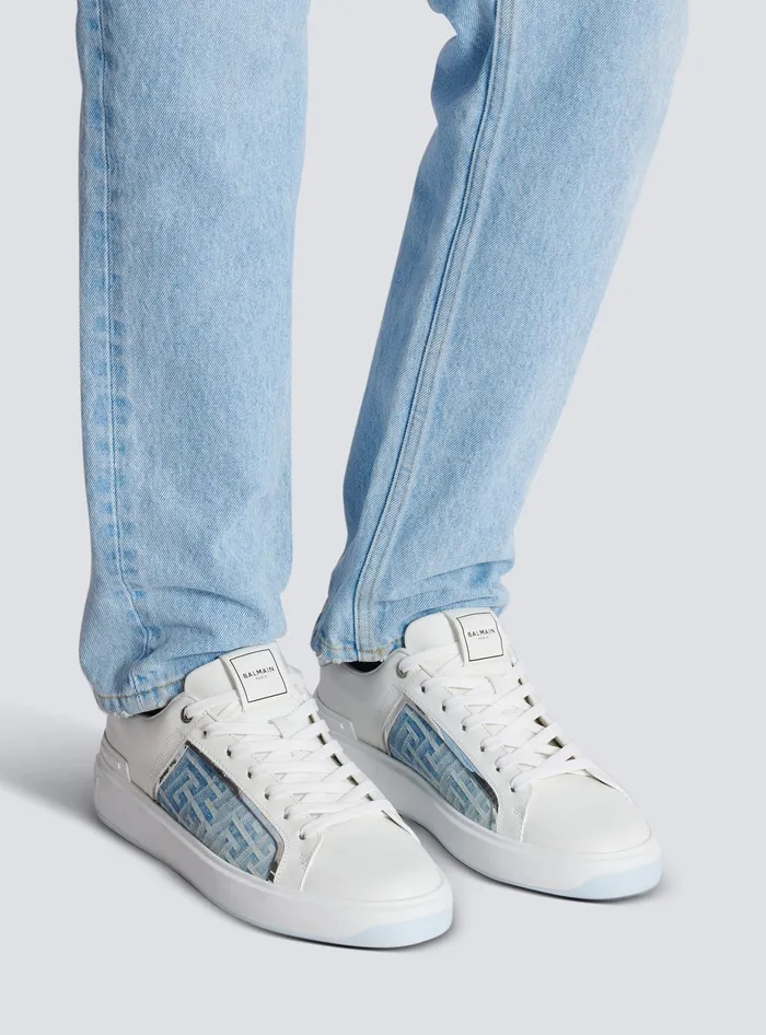 Balmain Sneakers Men BCourt Sneakers In Leather And Denim Blue