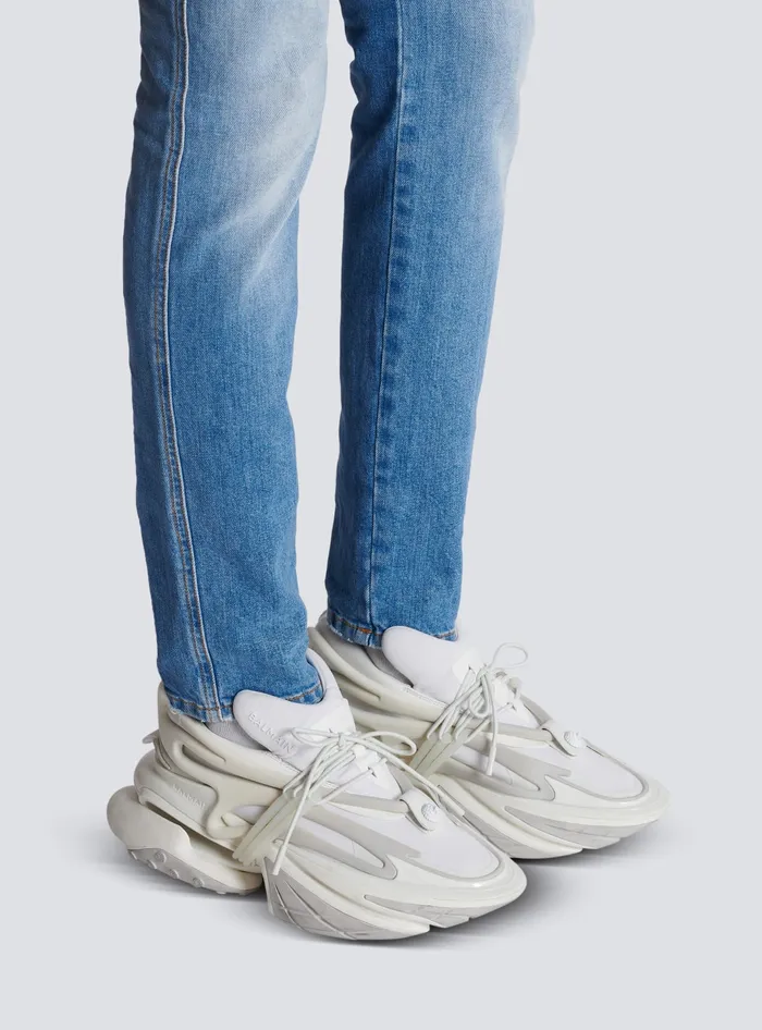 Balmain Sneakers Men Neoprene And Leather Unicorn Lowtop Sneakers White