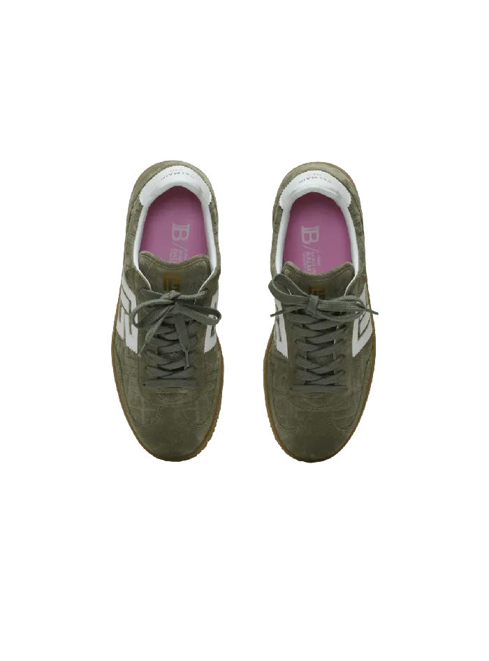 Balmain Sneakers Women Suede Swan Trainers Khaki