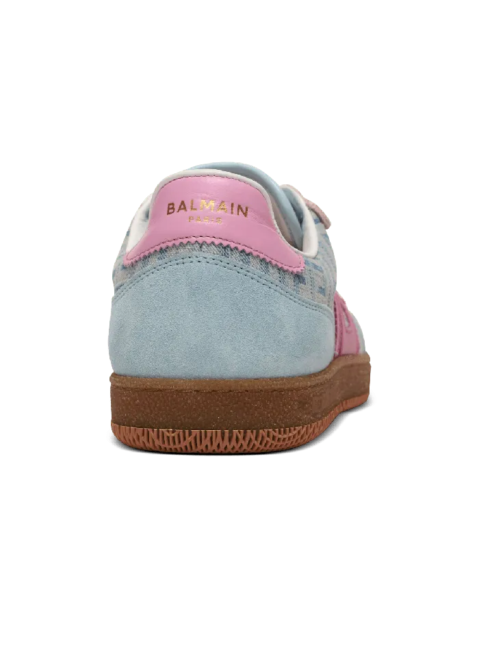 Balmain Sneakers Women Swan Leather And Denim Monogram Sneakers Blue