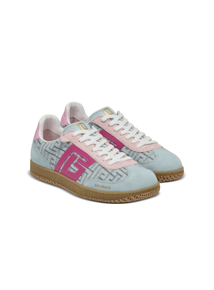 Balmain Sneakers Women Swan Leather And Denim Monogram Sneakers Blue