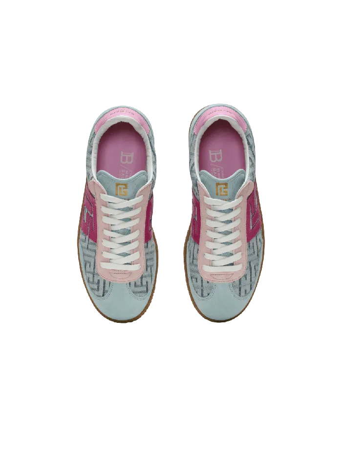 Balmain Sneakers Women Swan Leather And Denim Monogram Sneakers Blue