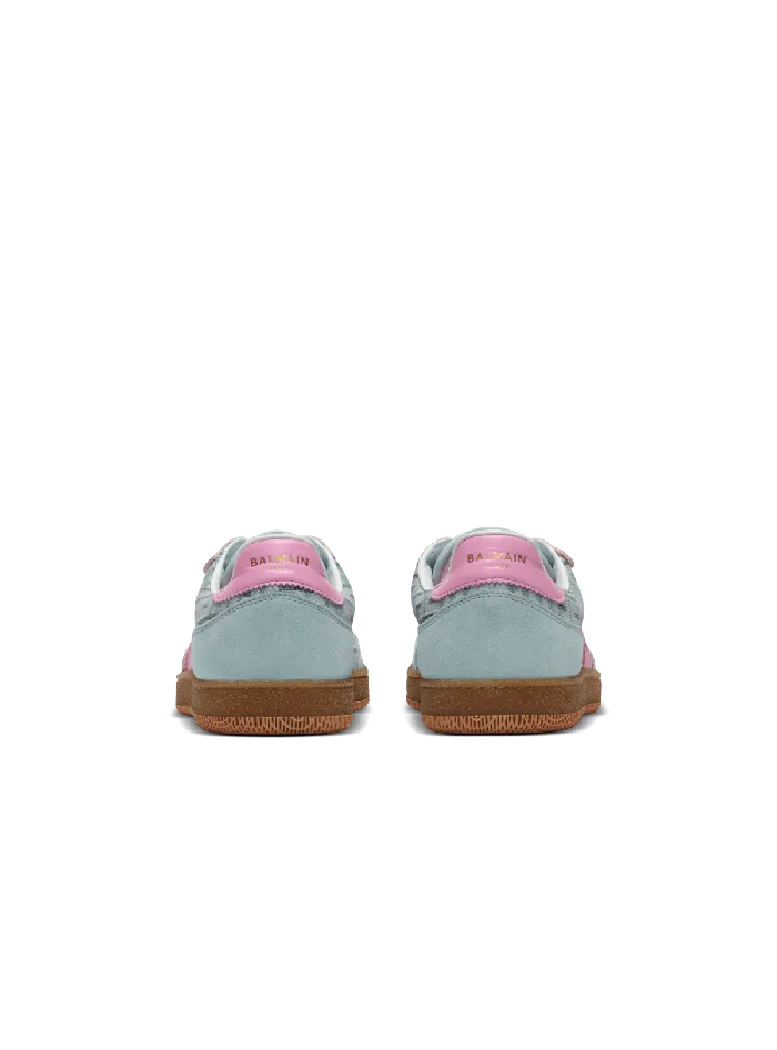 Balmain Sneakers Women Swan Leather And Denim Monogram Sneakers Blue