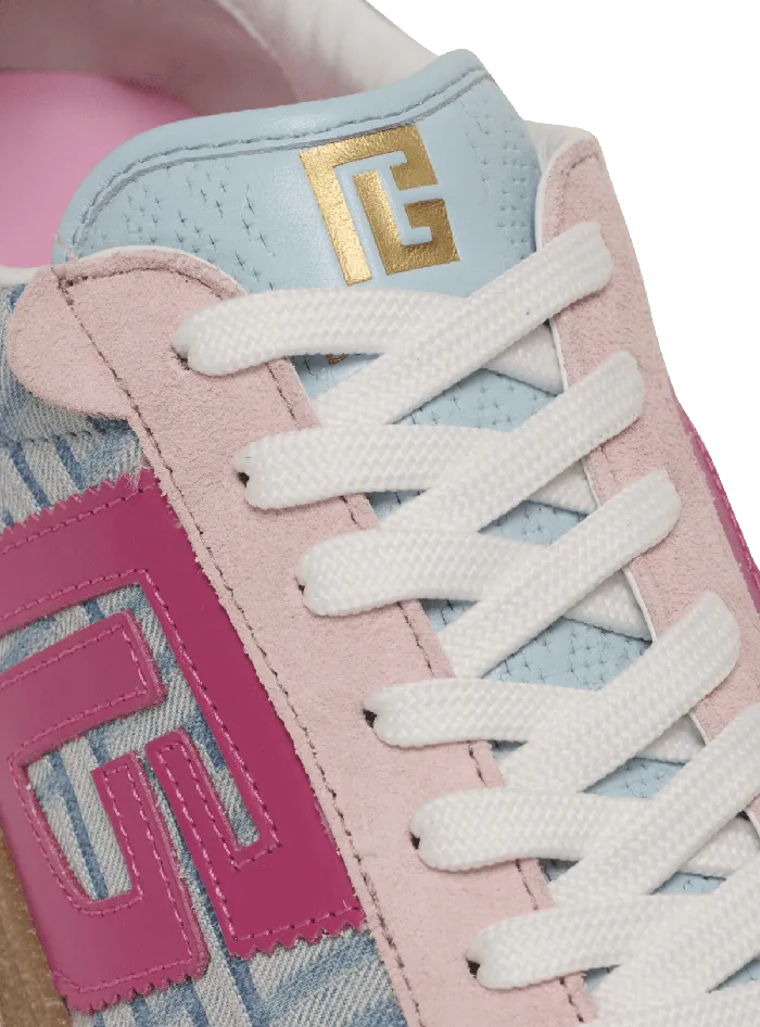 Balmain Sneakers Women Swan Leather And Denim Monogram Sneakers Blue