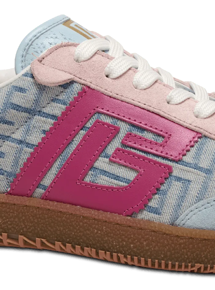 Balmain Sneakers Women Swan Leather And Denim Monogram Sneakers Blue