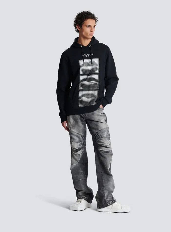 Balmain Sweatshirts Men Hoodie With Vintage Lips Print Black