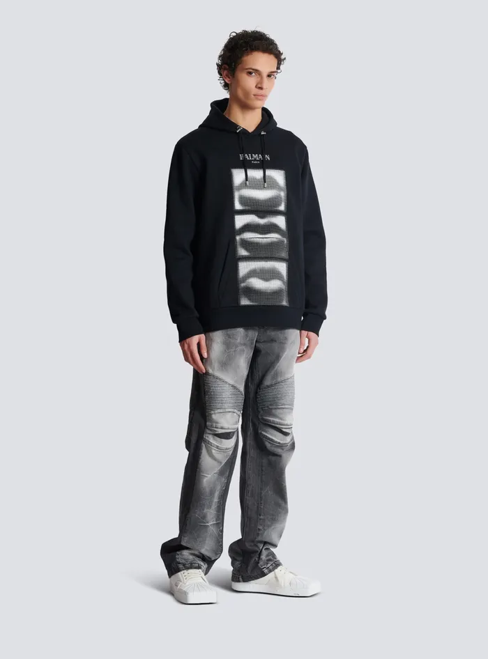 Balmain Sweatshirts Men Hoodie With Vintage Lips Print Black