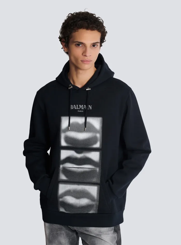 Balmain Sweatshirts Men Hoodie With Vintage Lips Print Black
