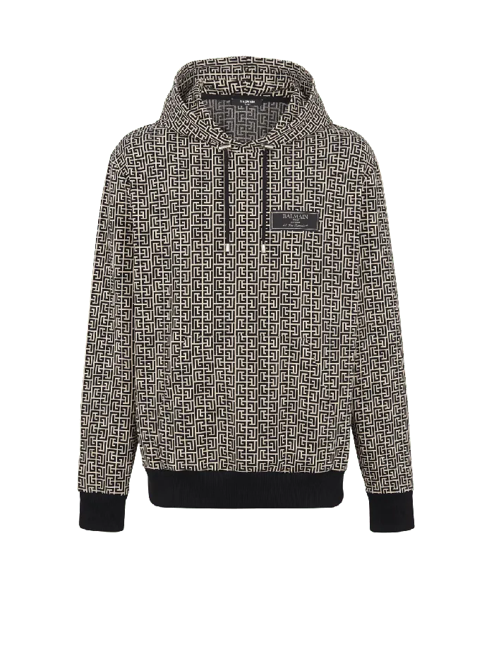 Balmain Sweatshirts Men Monogram Hoodie Black