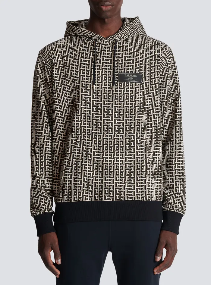 Balmain Sweatshirts Men Monogram Hoodie Black