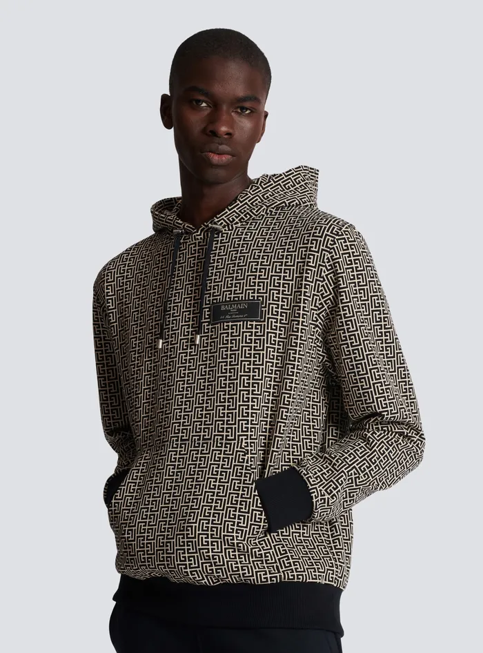Balmain Sweatshirts Men Monogram Hoodie Black