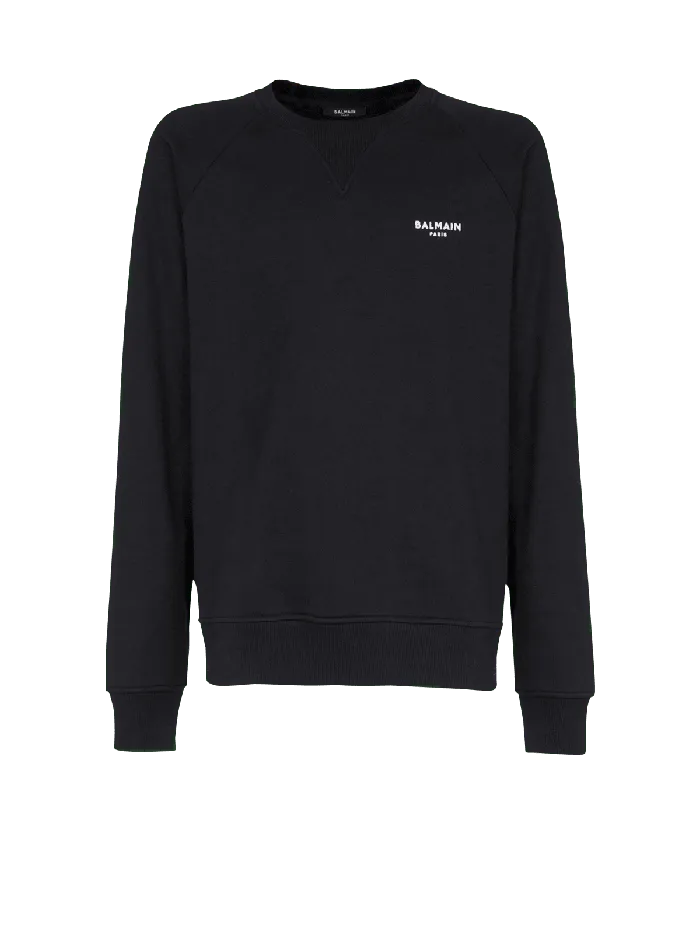 Balmain Sweatshirts Men Paris Flocked Sweatshirt Black