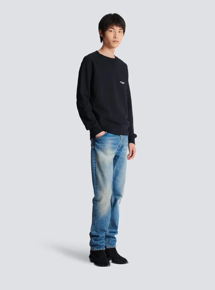 Balmain Sweatshirts Men Paris Flocked Sweatshirt Black