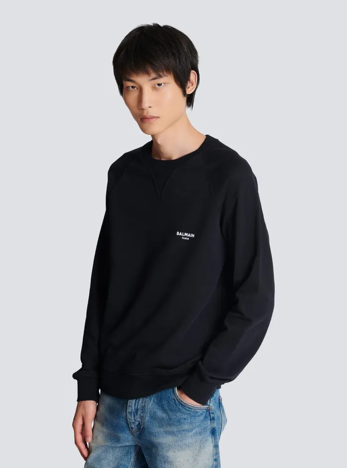 Balmain Sweatshirts Men Paris Flocked Sweatshirt Black