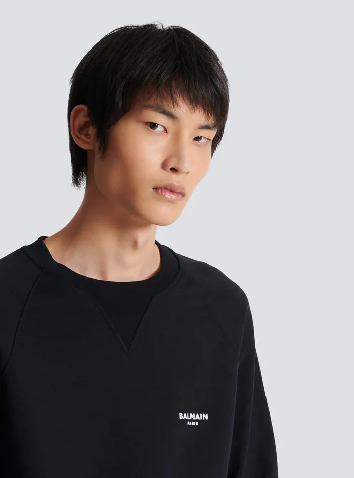 Balmain Sweatshirts Men Paris Flocked Sweatshirt Black