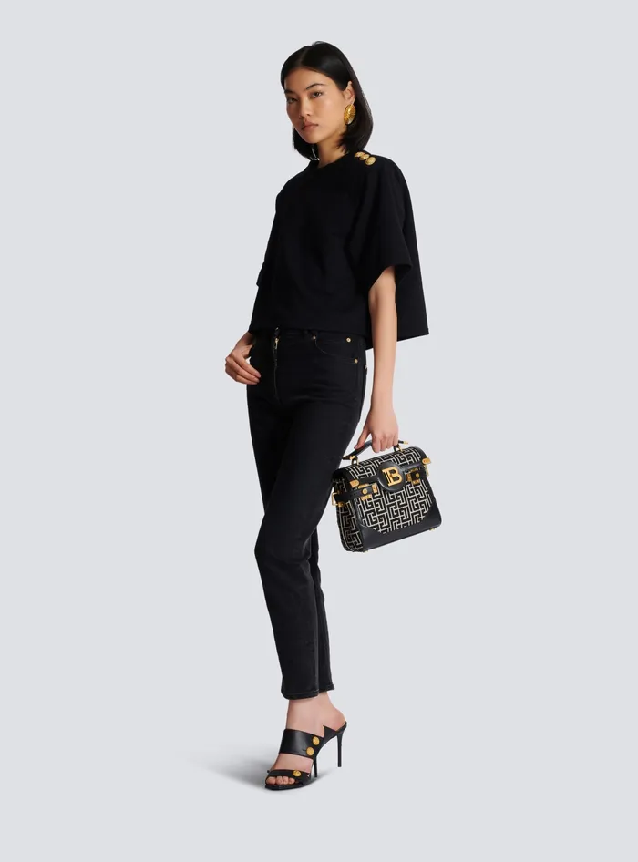 Balmain Sweatshirts Women Cropped Sweatshirt With Buttons Black