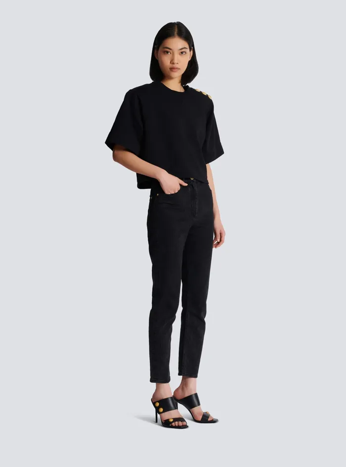Balmain Sweatshirts Women Cropped Sweatshirt With Buttons Black