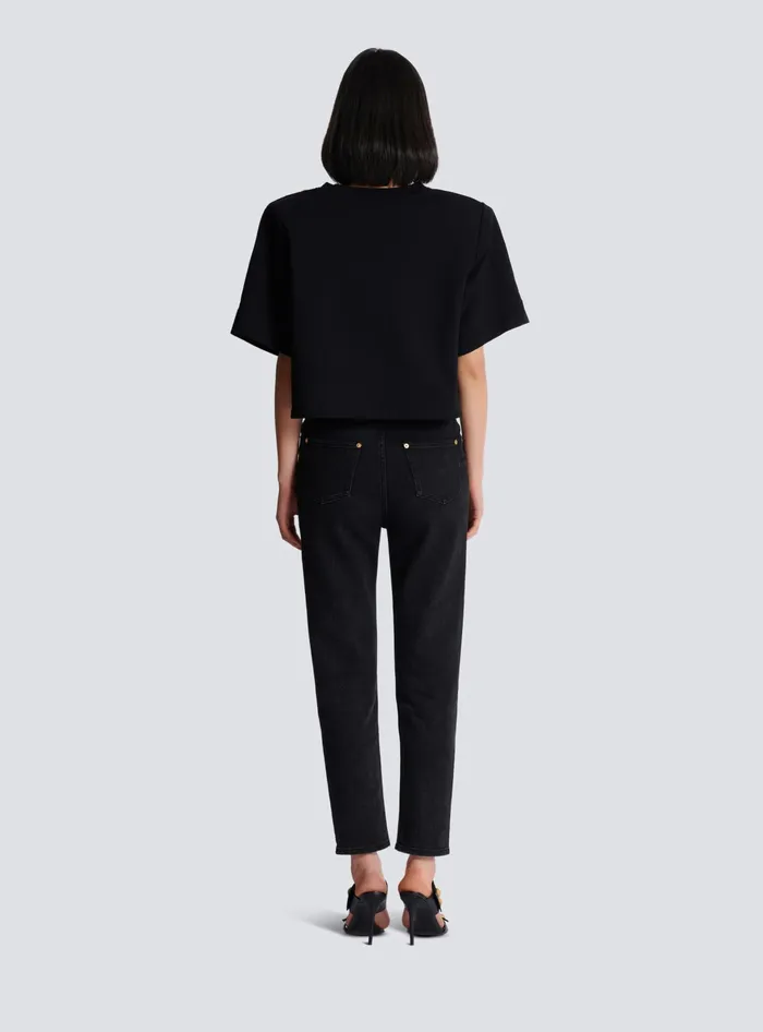 Balmain Sweatshirts Women Cropped Sweatshirt With Buttons Black
