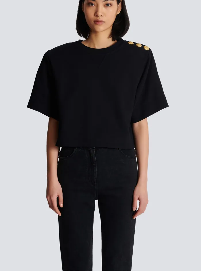 Balmain Sweatshirts Women Cropped Sweatshirt With Buttons Black