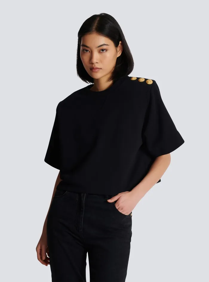 Balmain Sweatshirts Women Cropped Sweatshirt With Buttons Black