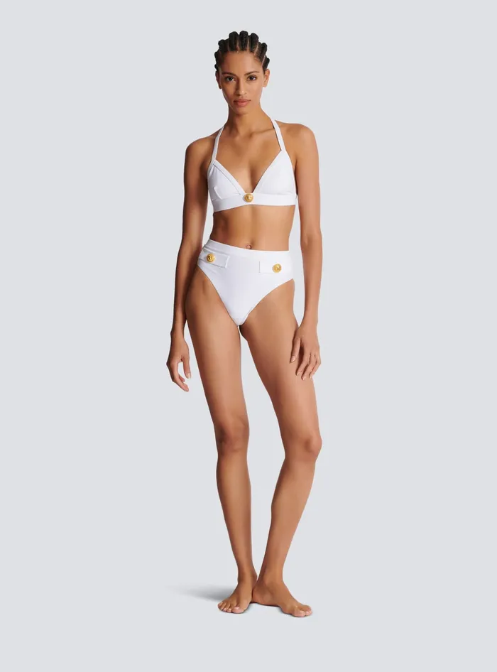 Balmain Swimwear Women Twopiece Swimming Costume With Buttons White