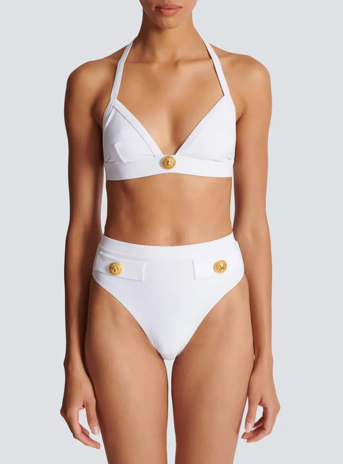 Balmain Swimwear Women Twopiece Swimming Costume With Buttons White