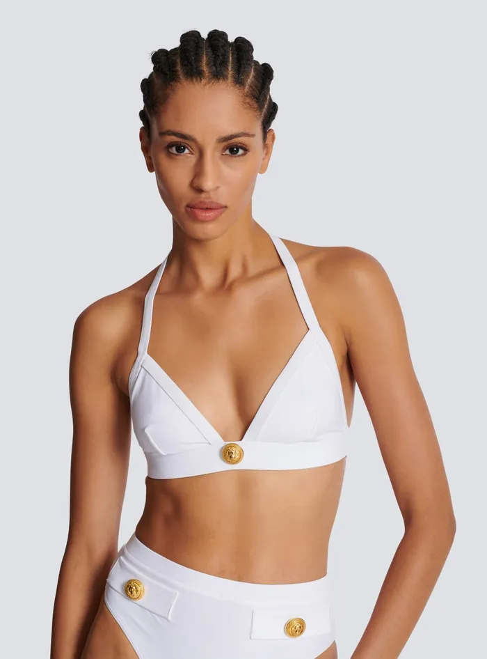 Balmain Swimwear Women Twopiece Swimming Costume With Buttons White