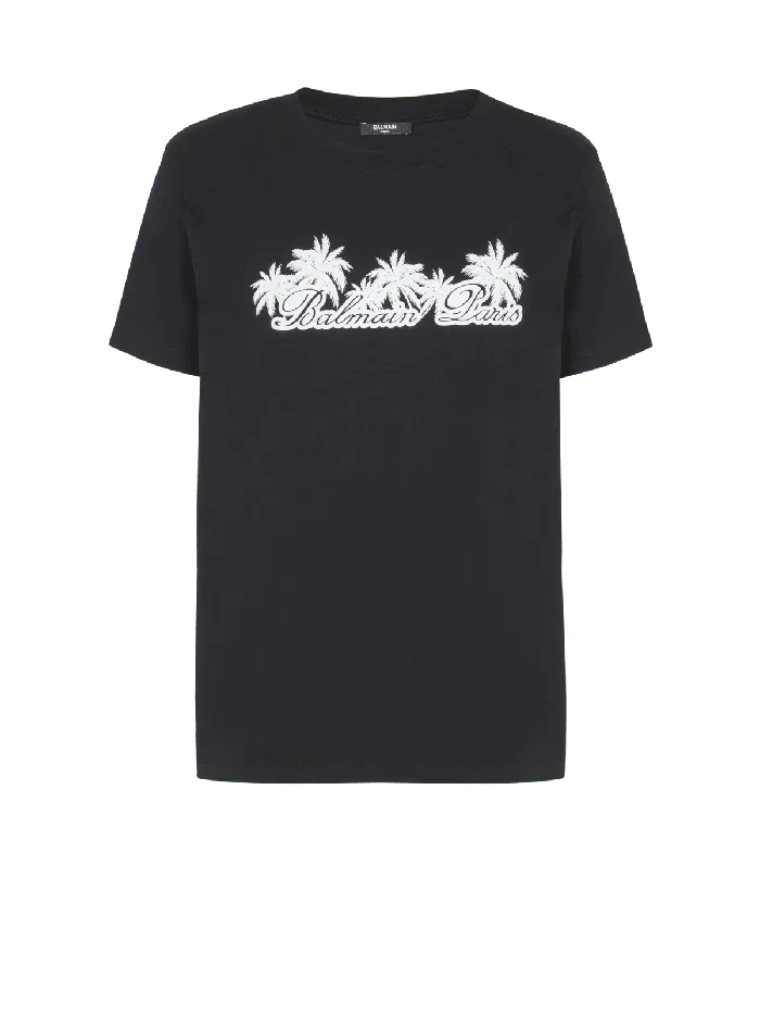 Balmain TShirts Men Tshirt With Palm Tree Signature Print Black