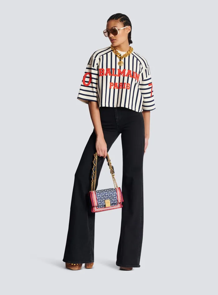 Balmain TShirts Women Baseball Cropped TShirt Multicolor