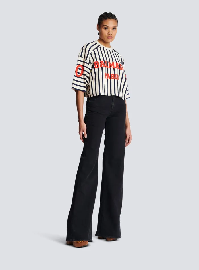 Balmain TShirts Women Baseball Cropped TShirt Multicolor