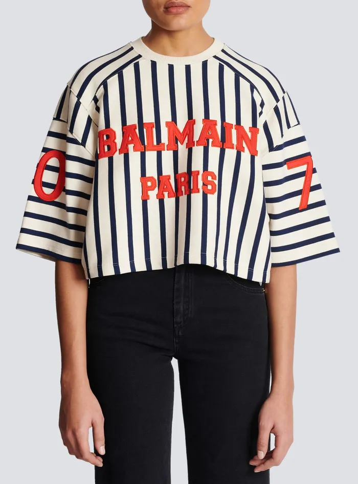 Balmain TShirts Women Baseball Cropped TShirt Multicolor