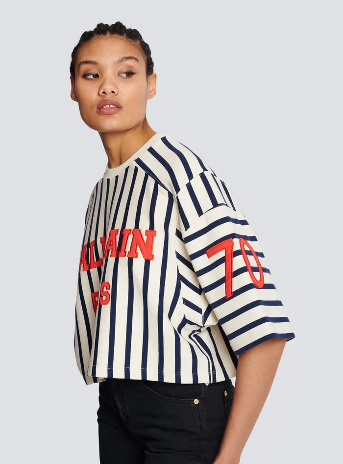 Balmain TShirts Women Baseball Cropped TShirt Multicolor