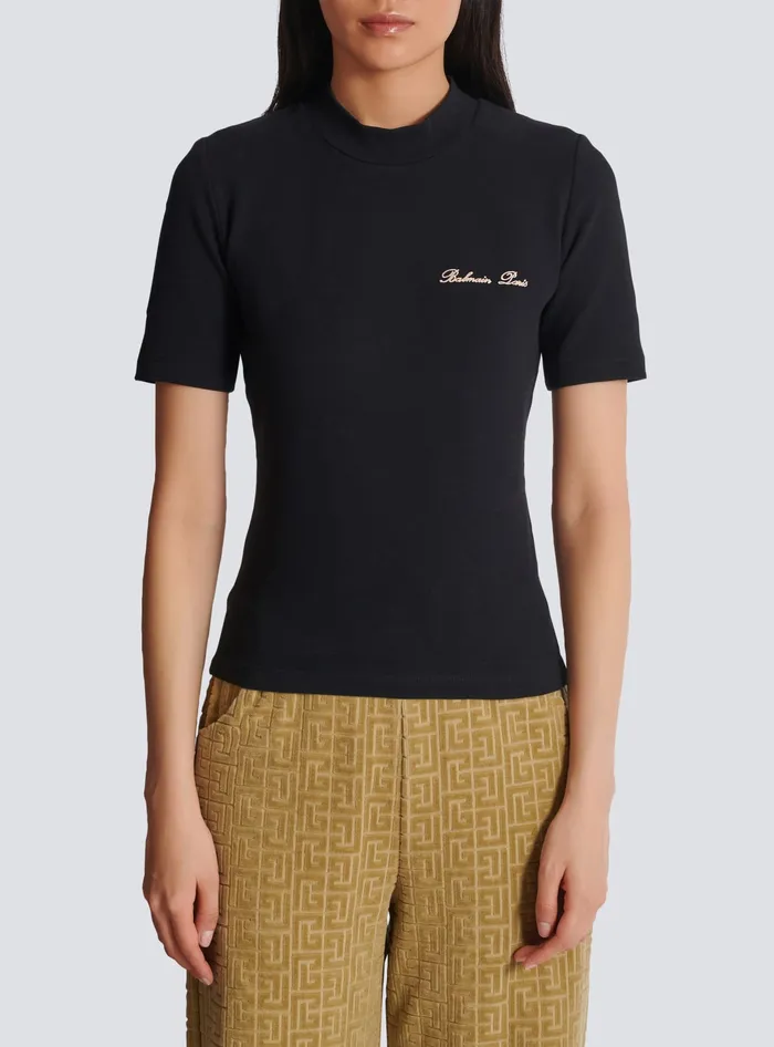 Balmain TShirts Women Embroidered Signature Tshirt Black