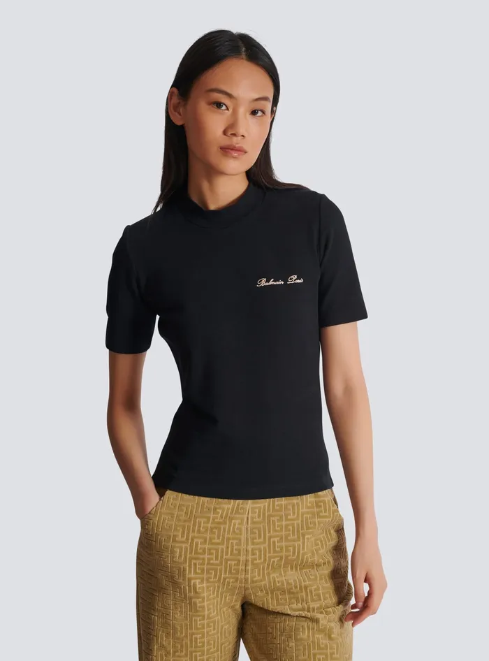 Balmain TShirts Women Embroidered Signature Tshirt Black