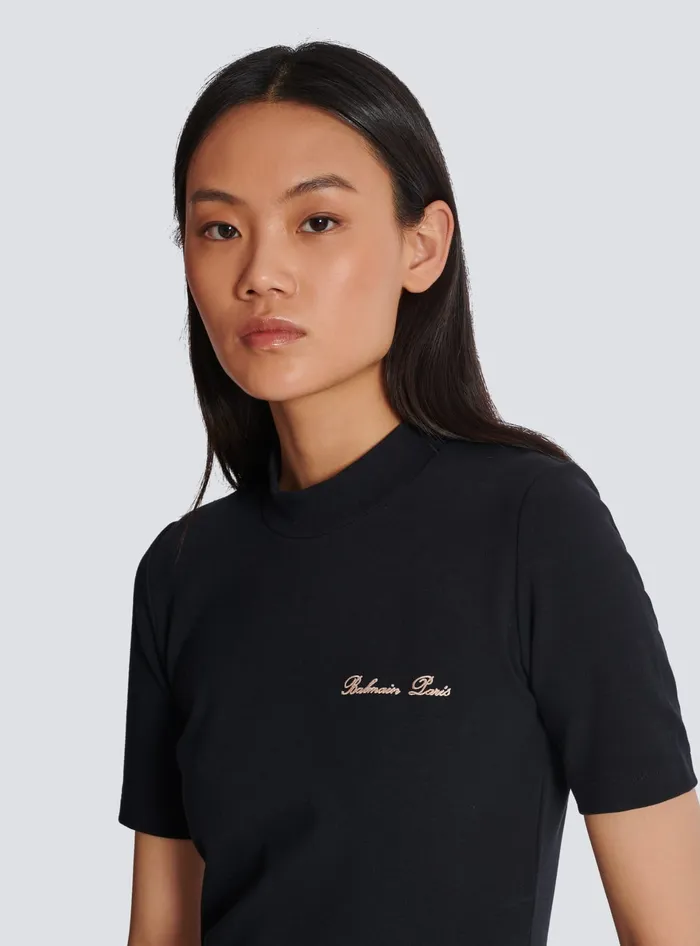 Balmain TShirts Women Embroidered Signature Tshirt Black