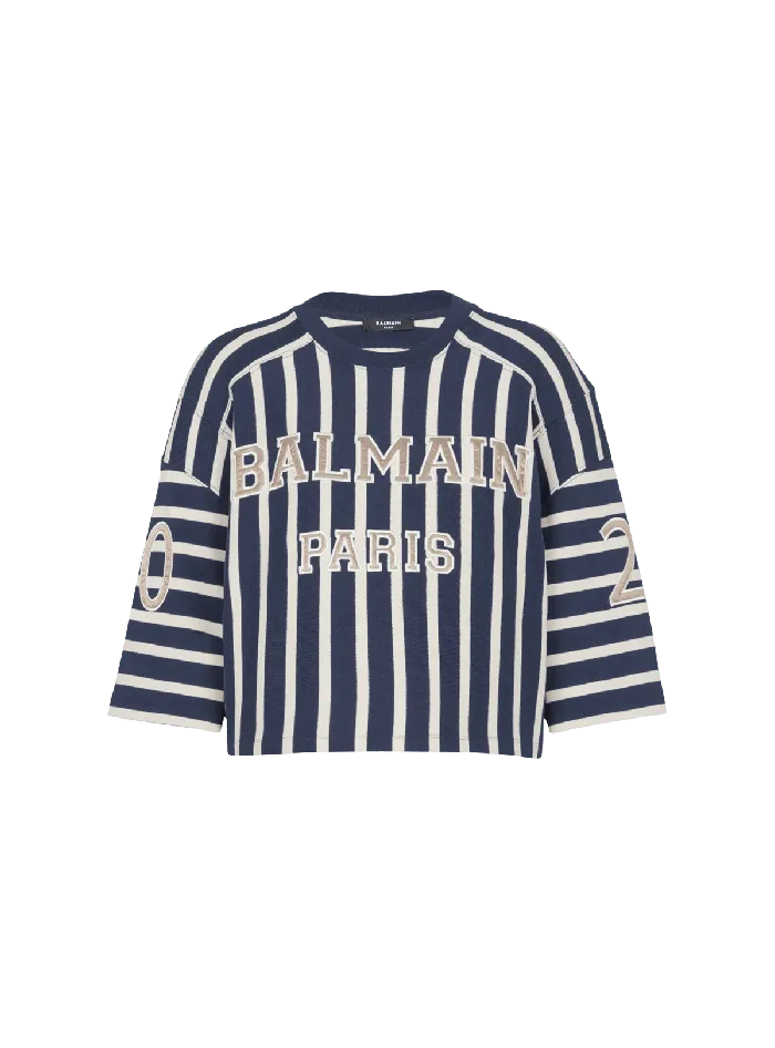 Balmain TShirts Women Striped Baseball Tshirt Navy