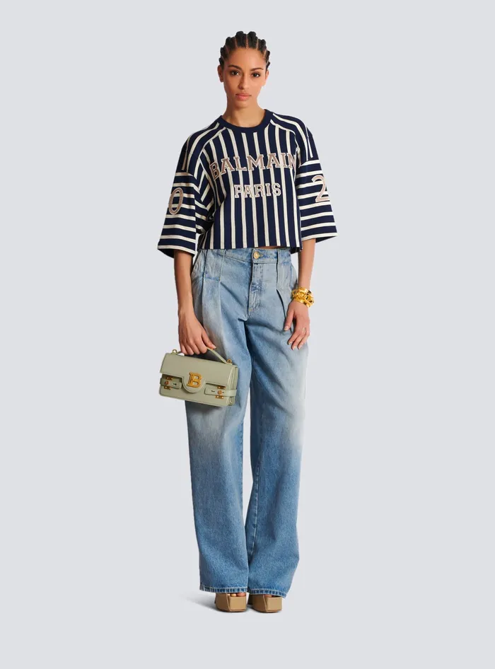 Balmain TShirts Women Striped Baseball Tshirt Navy