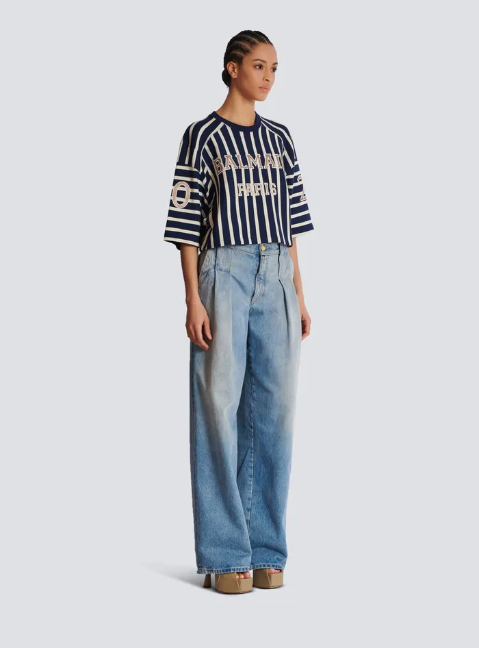 Balmain TShirts Women Striped Baseball Tshirt Navy