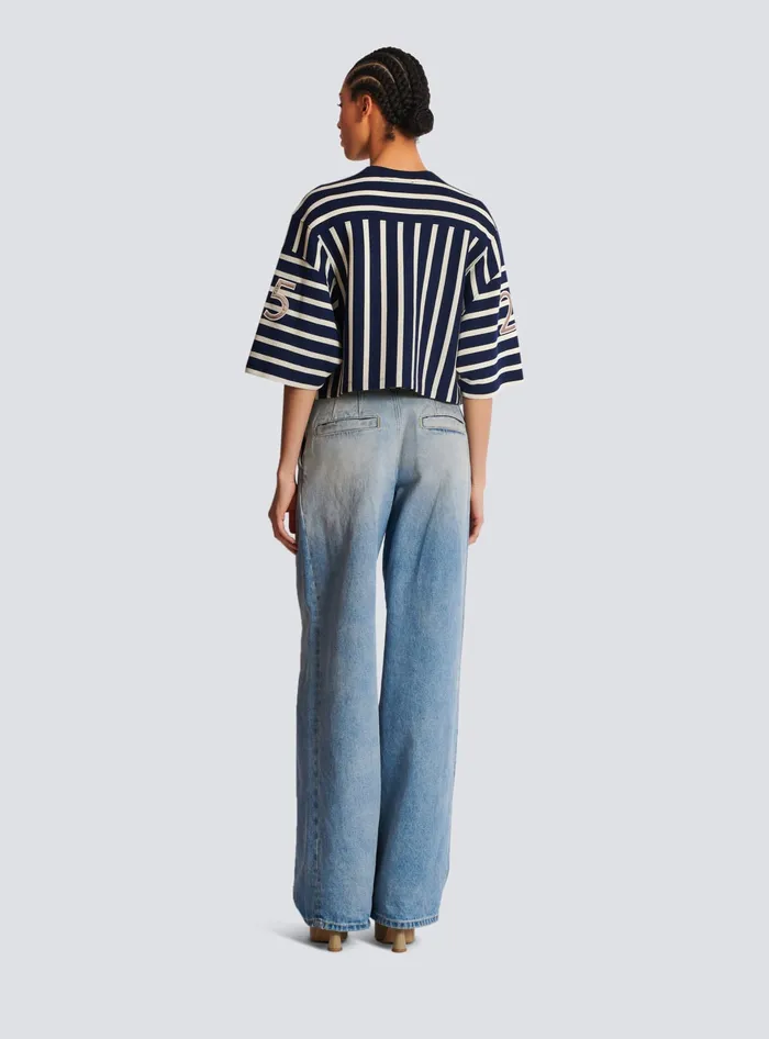 Balmain TShirts Women Striped Baseball Tshirt Navy