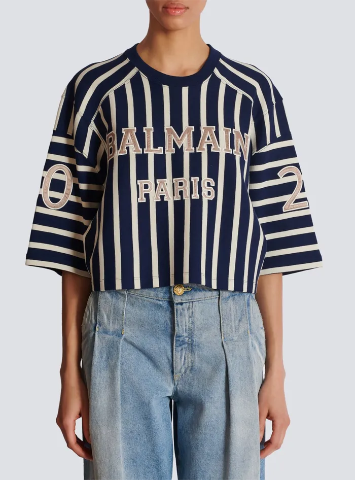 Balmain TShirts Women Striped Baseball Tshirt Navy