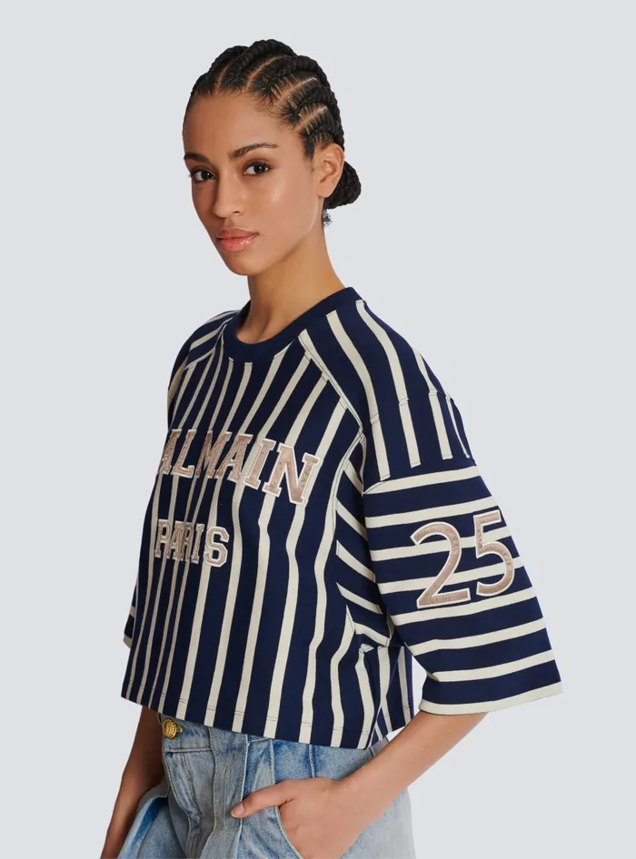 Balmain TShirts Women Striped Baseball Tshirt Navy