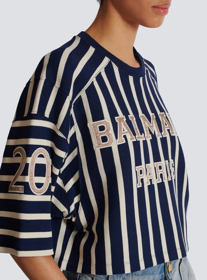 Balmain TShirts Women Striped Baseball Tshirt Navy
