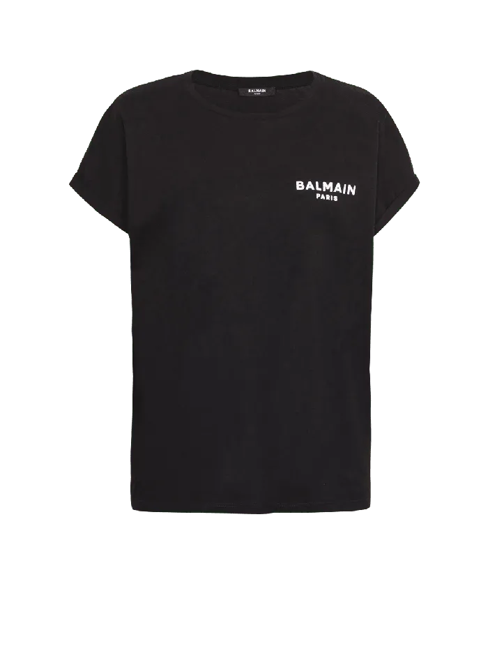 Balmain TShirts Women Tshirt With Flocked Paris Logo Black