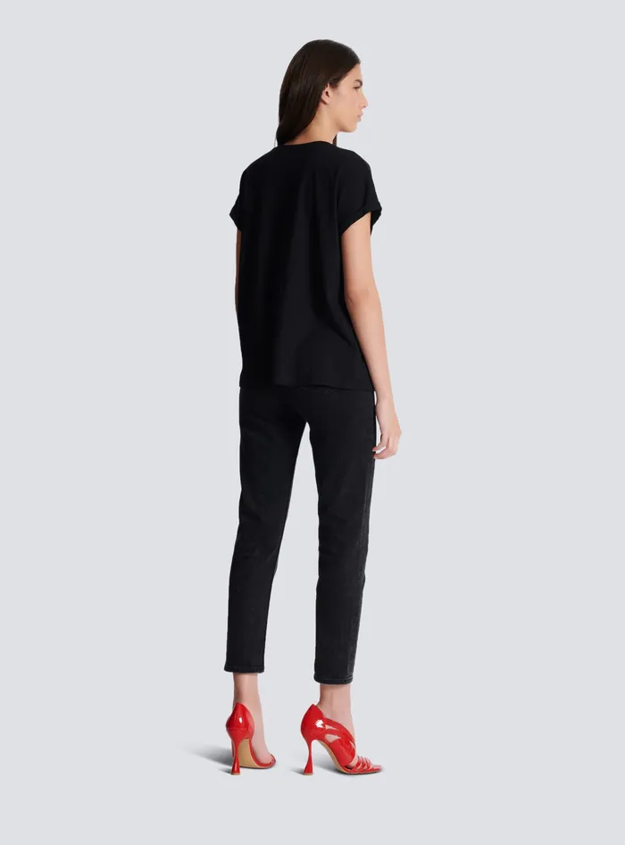 Balmain TShirts Women Tshirt With Flocked Paris Logo Black