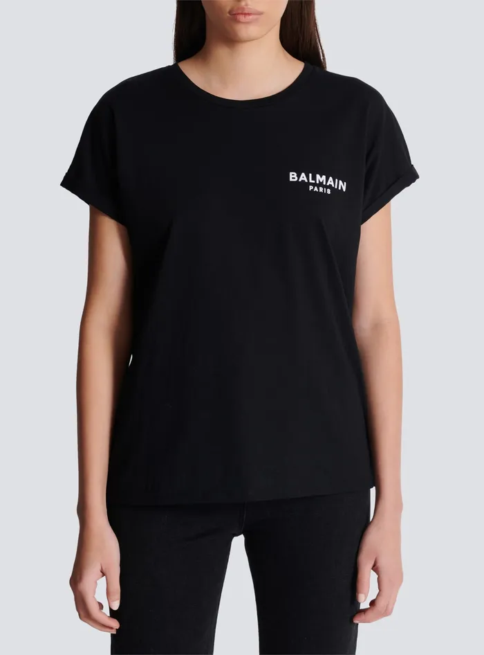 Balmain TShirts Women Tshirt With Flocked Paris Logo Black