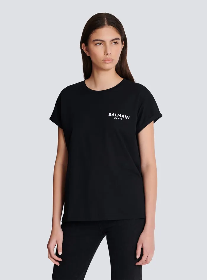 Balmain TShirts Women Tshirt With Flocked Paris Logo Black