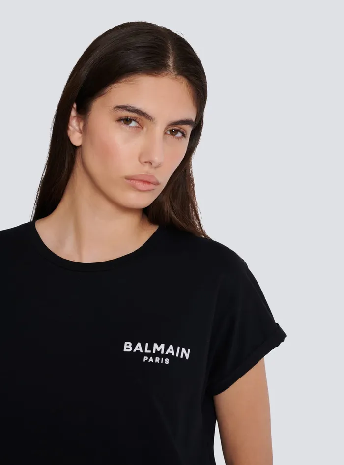 Balmain TShirts Women Tshirt With Flocked Paris Logo Black