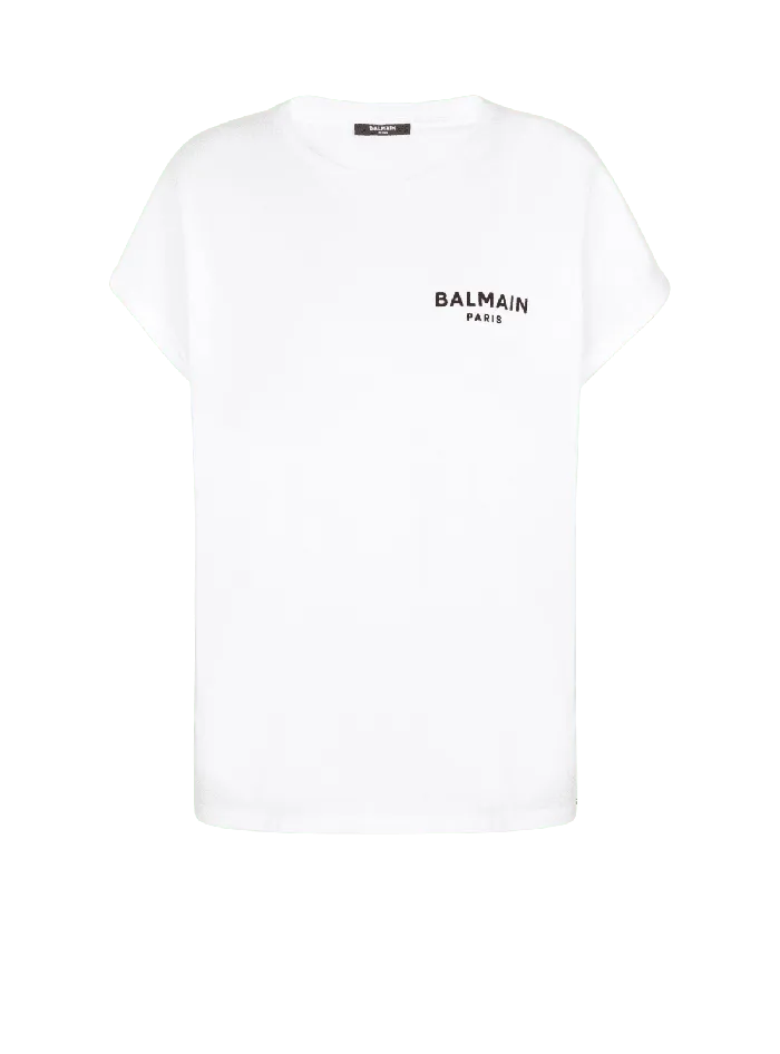 Balmain TShirts Women Tshirt With Flocked Paris Logo White