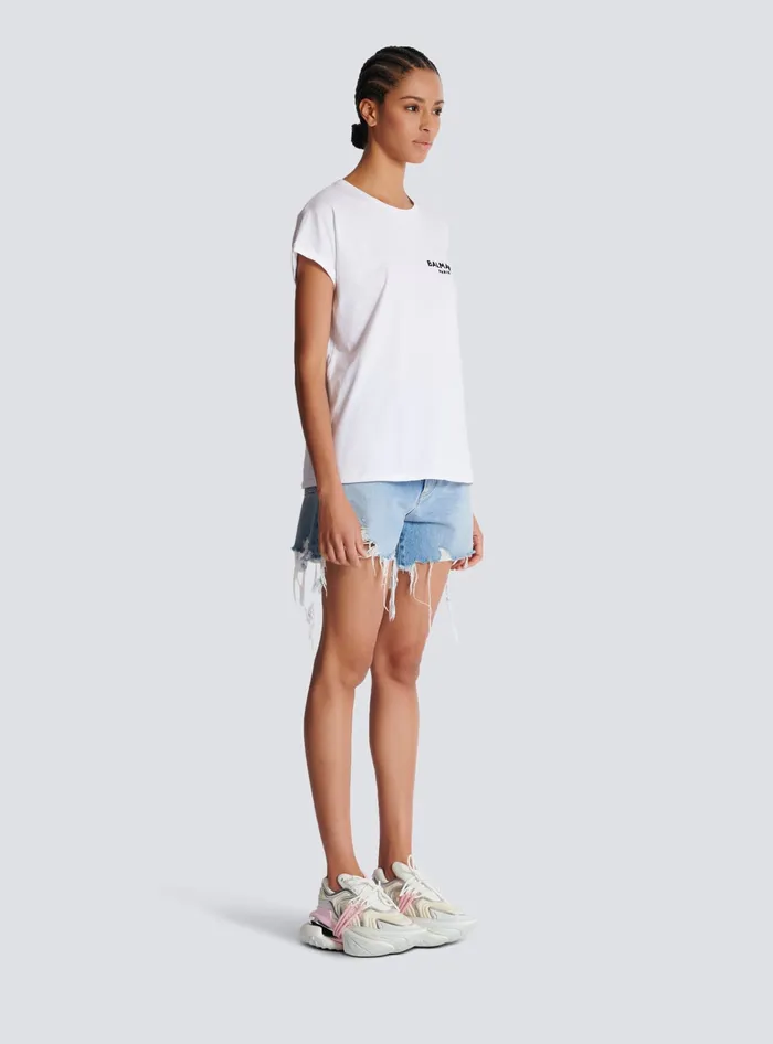 Balmain TShirts Women Tshirt With Flocked Paris Logo White