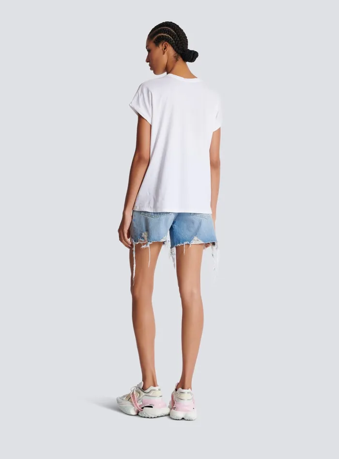 Balmain TShirts Women Tshirt With Flocked Paris Logo White